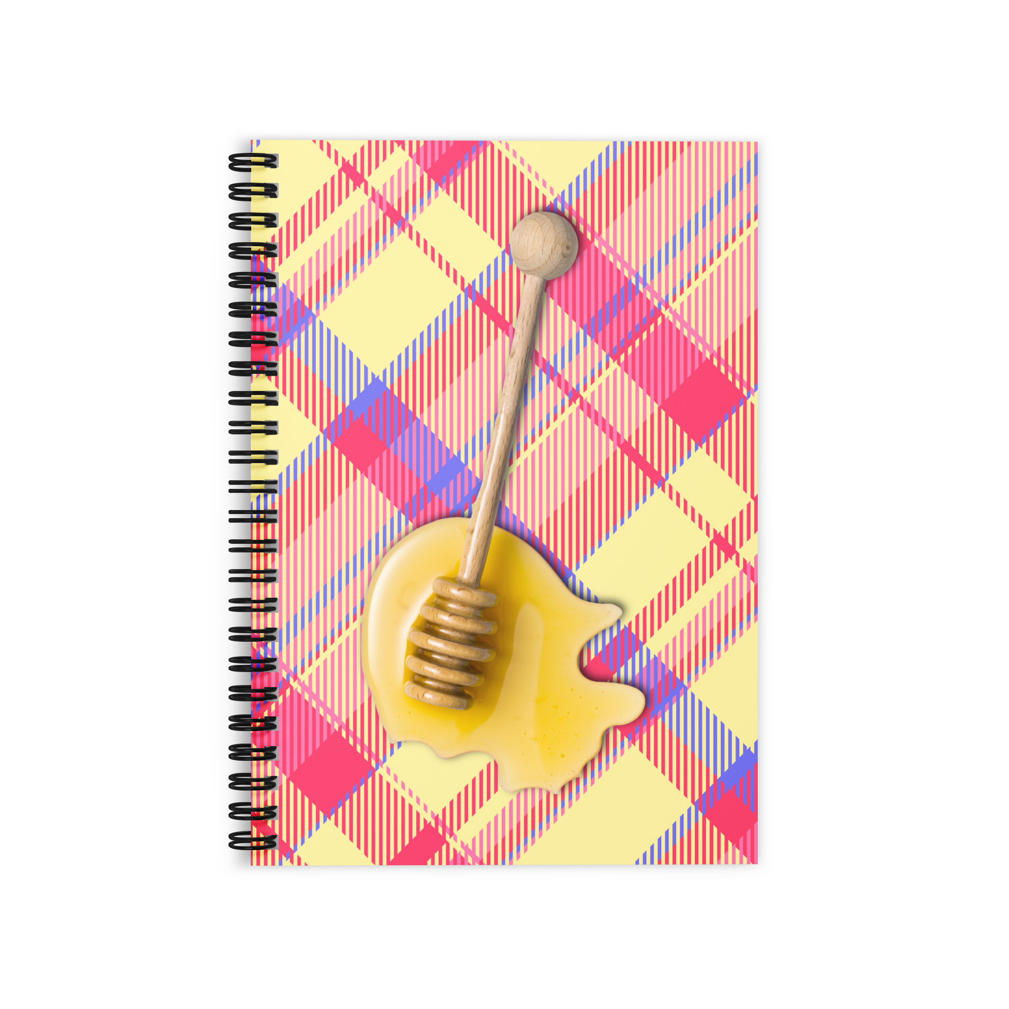 Honey Spoon on Plaid Ruled Line Spiral Notebook